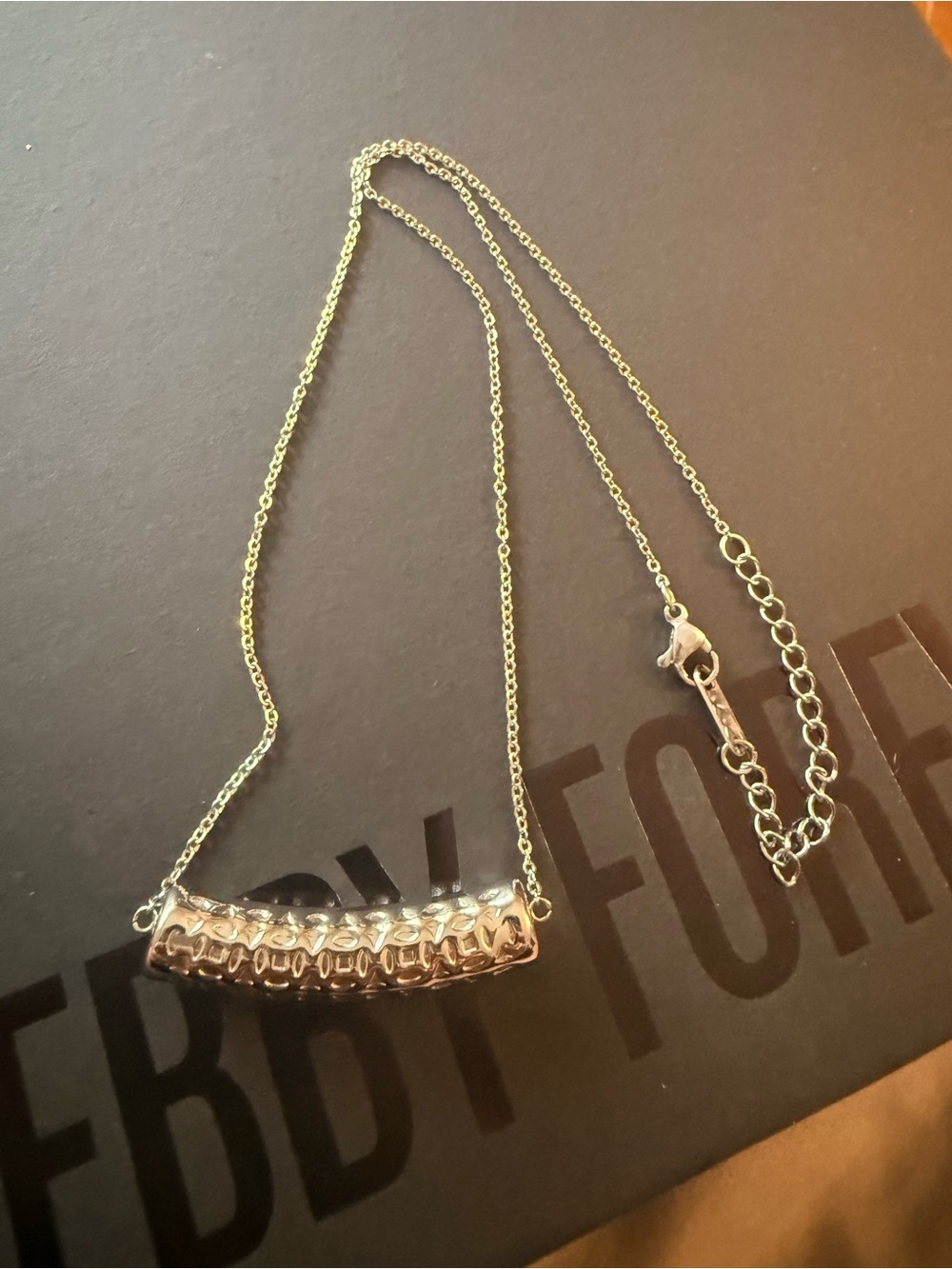 Hammered Bar Pendant Necklace in Silver - Women Jewelry